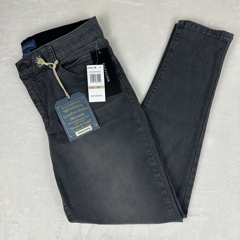 NEW Democracy Womens Jeans Ab Solution Denim Ankle Skimmer Grey Size 12 MSRP$ 78